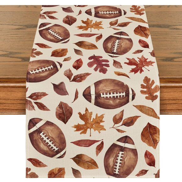 Fall Autumn Table Runner Pumpkin Football Maple Leaves Dining Table (SKU: 254MI) - Picture 2 of 9